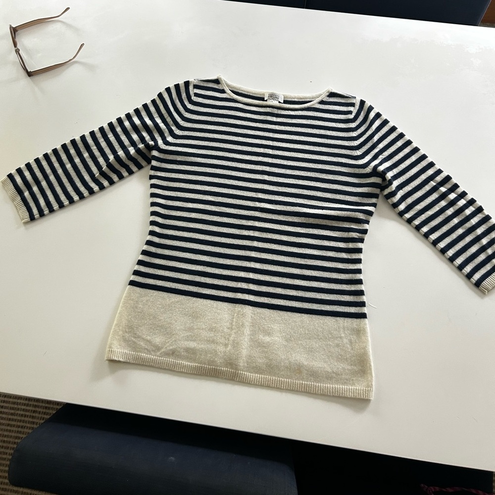 Barney’s New York Cashmere Striped Navy and Cream Sweater